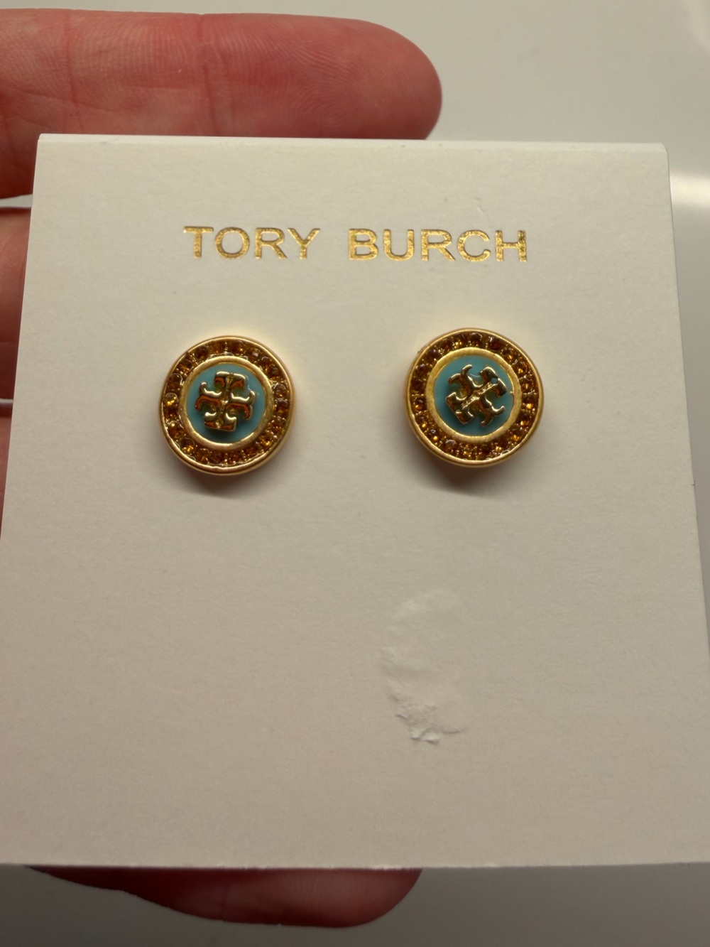 Tory Burch Kira Enamel Pavé Circle-Stud Earrings